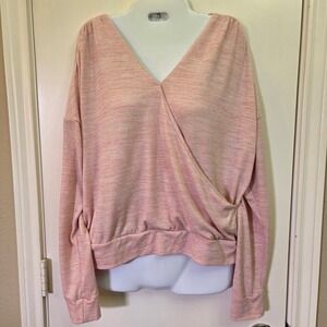 Gap Womens Pink Marl Surplice V-Neck Long Sleeve Pullover Top Large